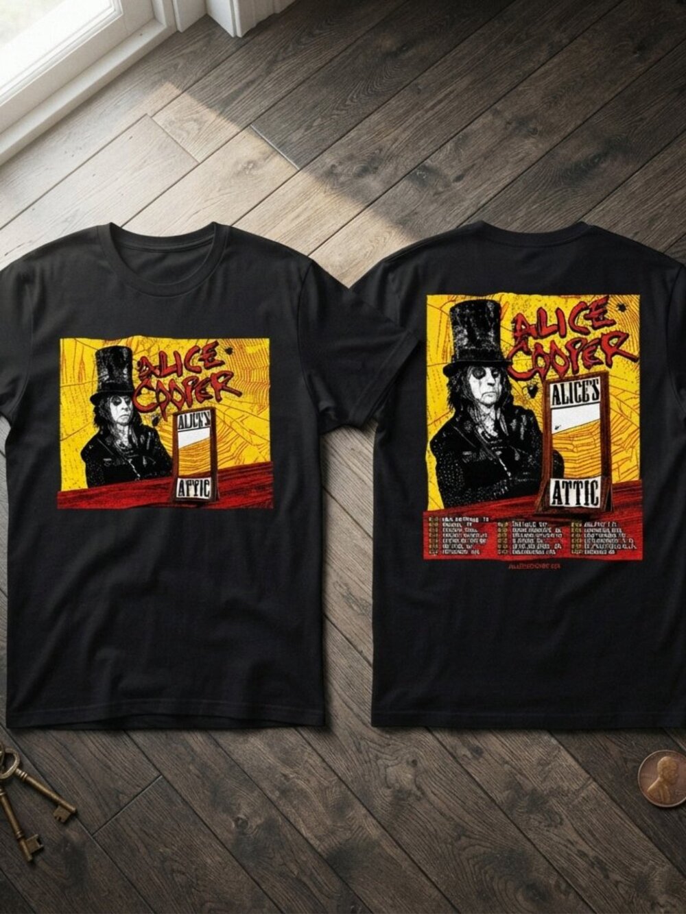 Alice Cooper Alice's Attic Tour Graphic Vintage Black T-Shirt